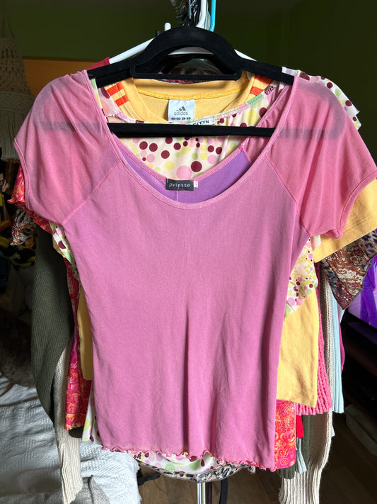 Pink semi mesh top