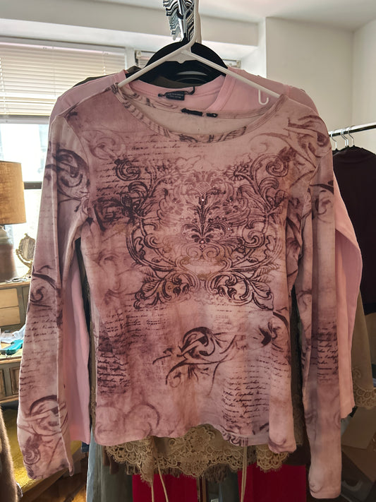 Pink/purple embellished graphic three quarter sleeve