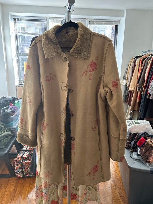 Faux suede jacket with roses