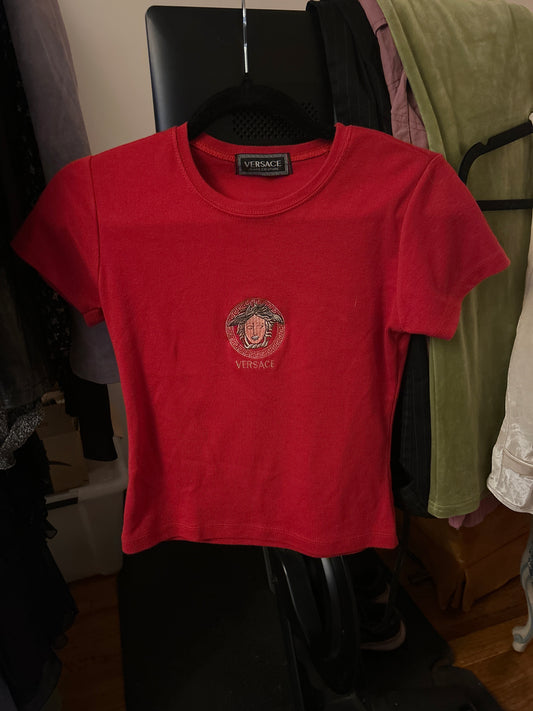 Versace jeans couture red embroidered baby tee
