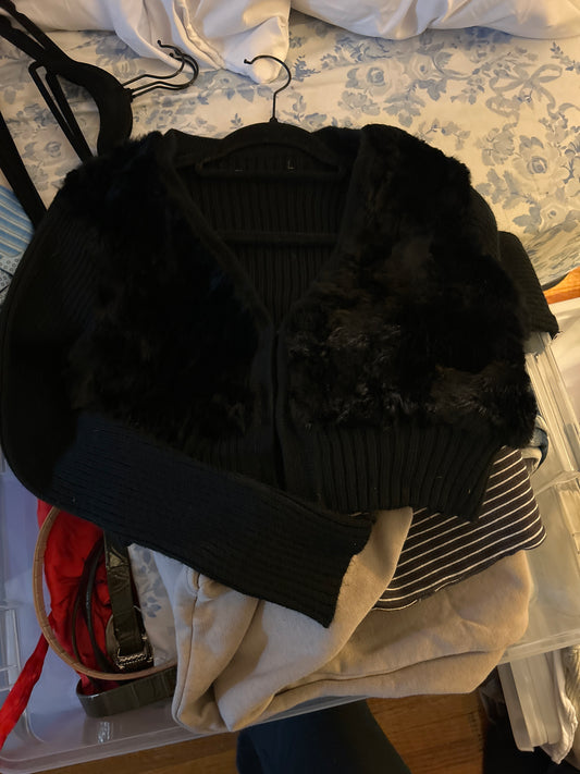 Black knit/fur cardigan