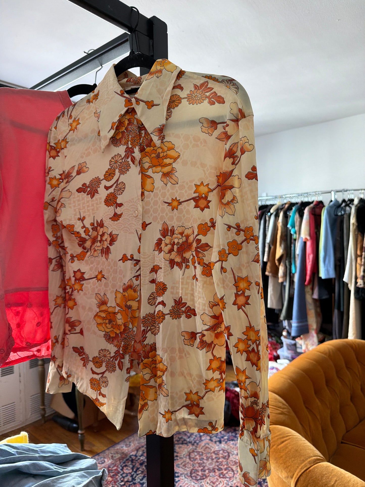 70s button up cream/brown floral