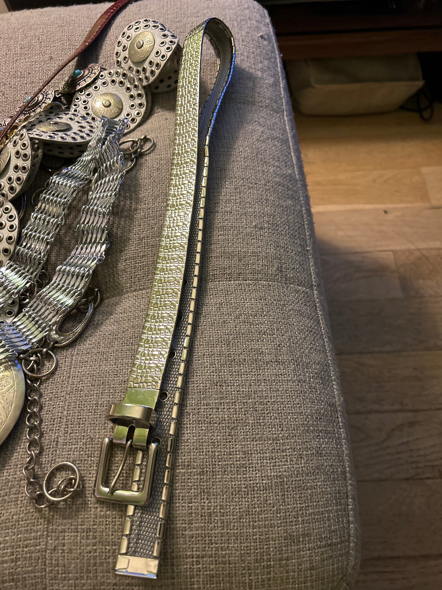 Silver metal snakeskin belt