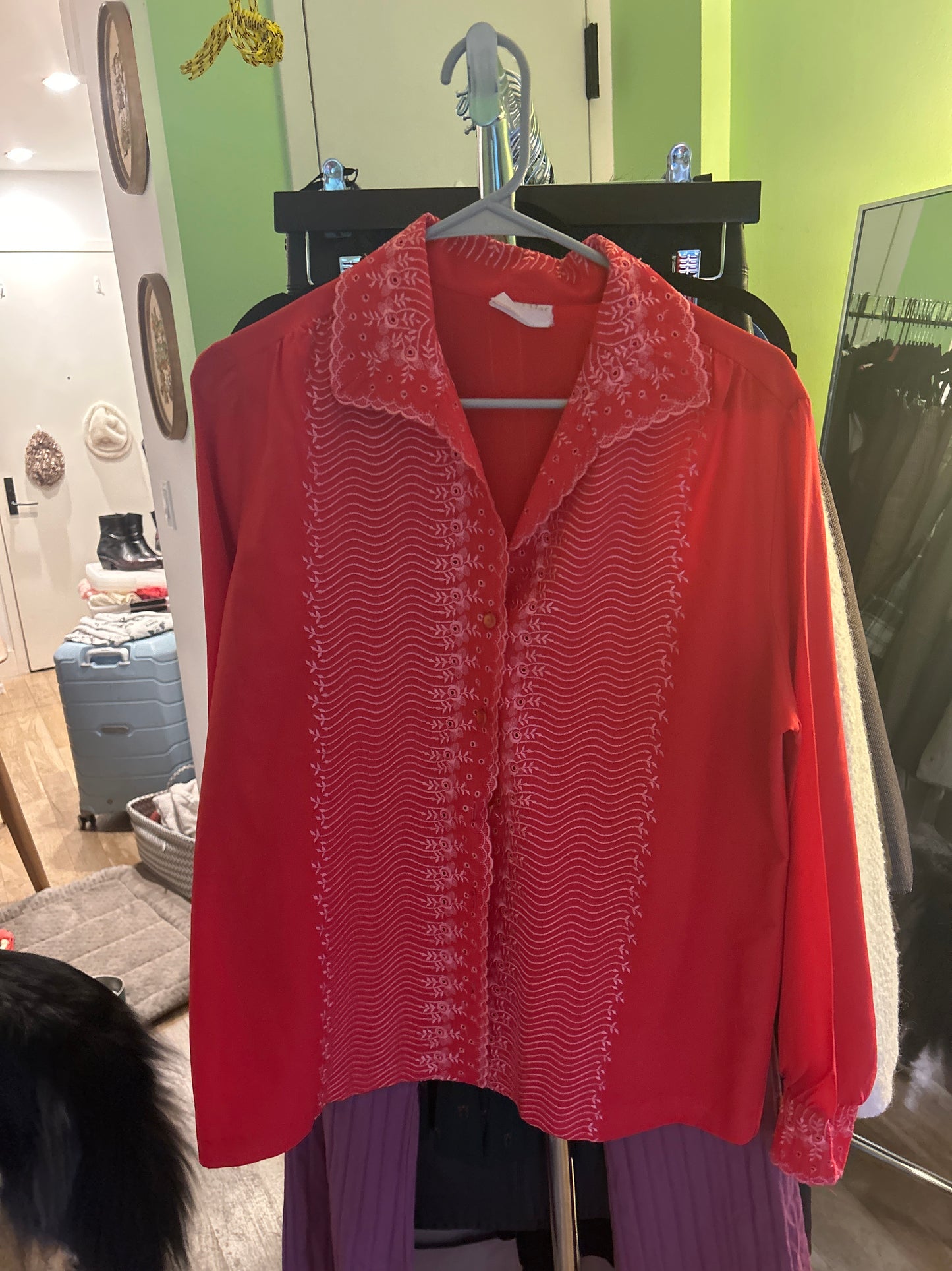 Red blouse with pink detail