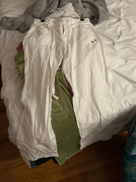 White linen style cargo trousers