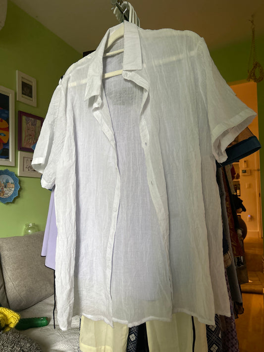 White sheer button up shirt