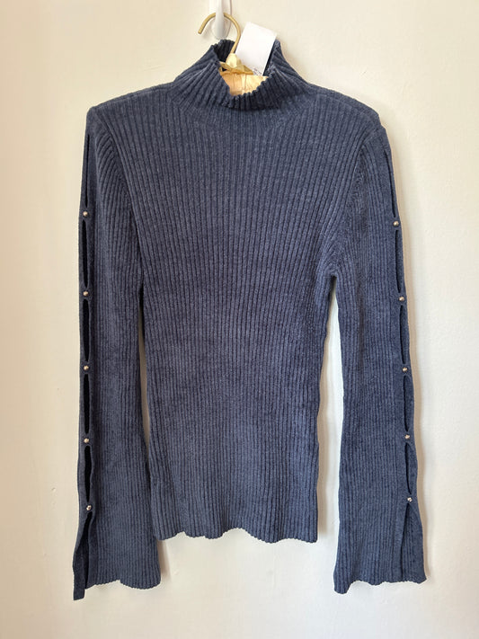 Blue corduroy sweater with sleeve detail