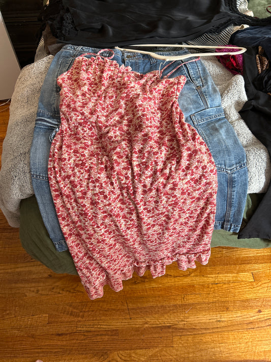Pink and red floral ruffle dress