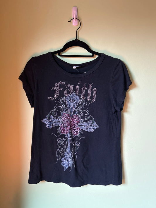 Y2K Vocal Faith Black T-Shirt with Rhinestones