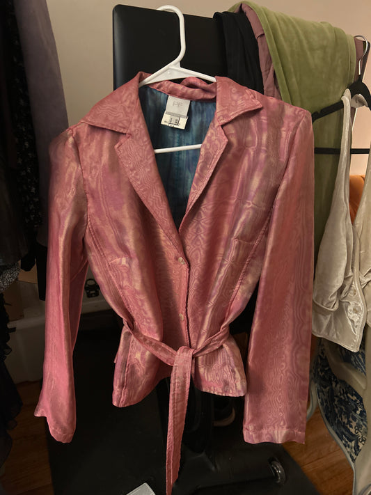 Iridescent pink button up with waist tie