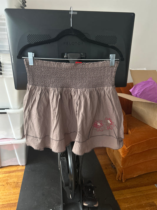 Brown cotton skirt floral embroidery
