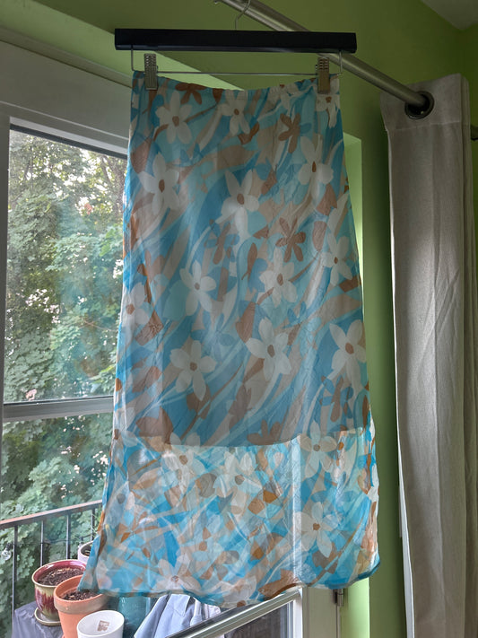 blue/tan floral skirt