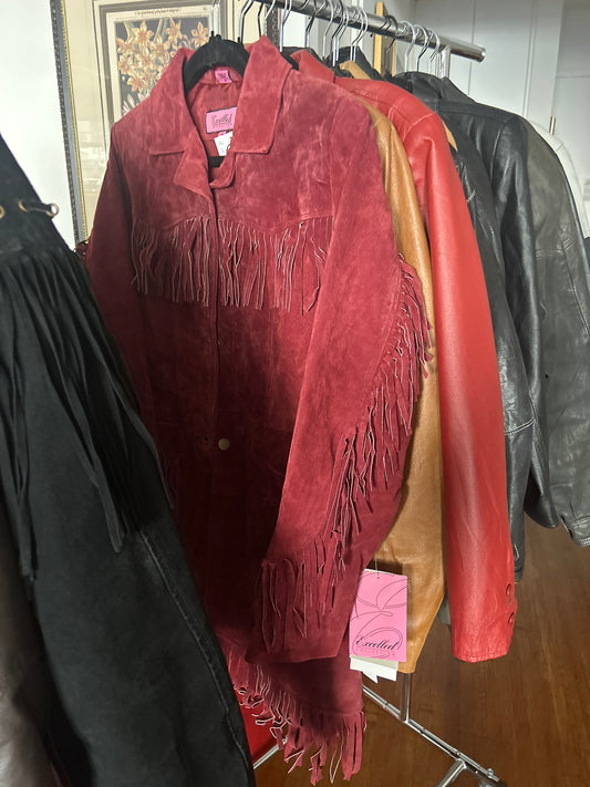 Excellent red suede fringe jacket
