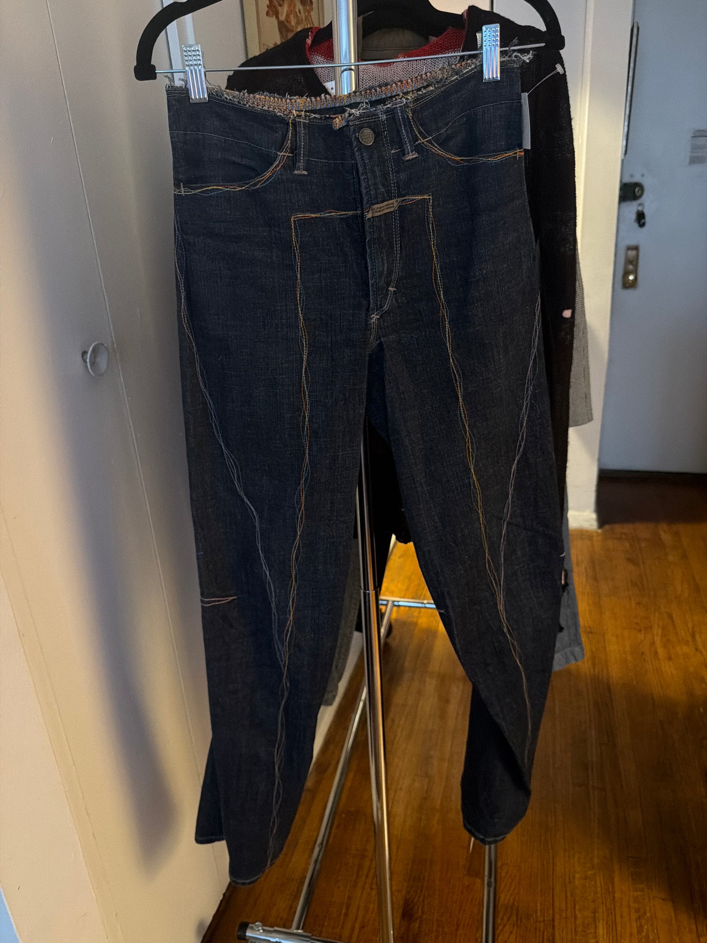 Girbaud denim with rainbow thread