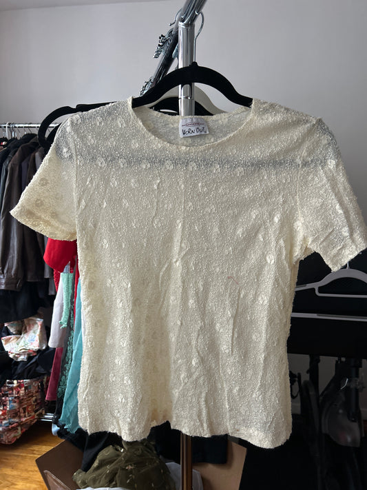 Worn out ivory sheer floral top