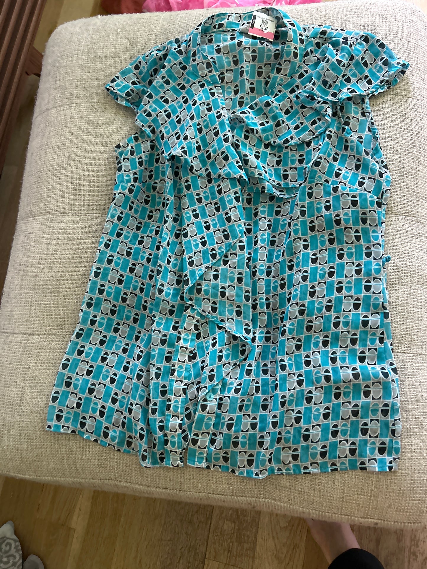 Teal, black, gray blouse