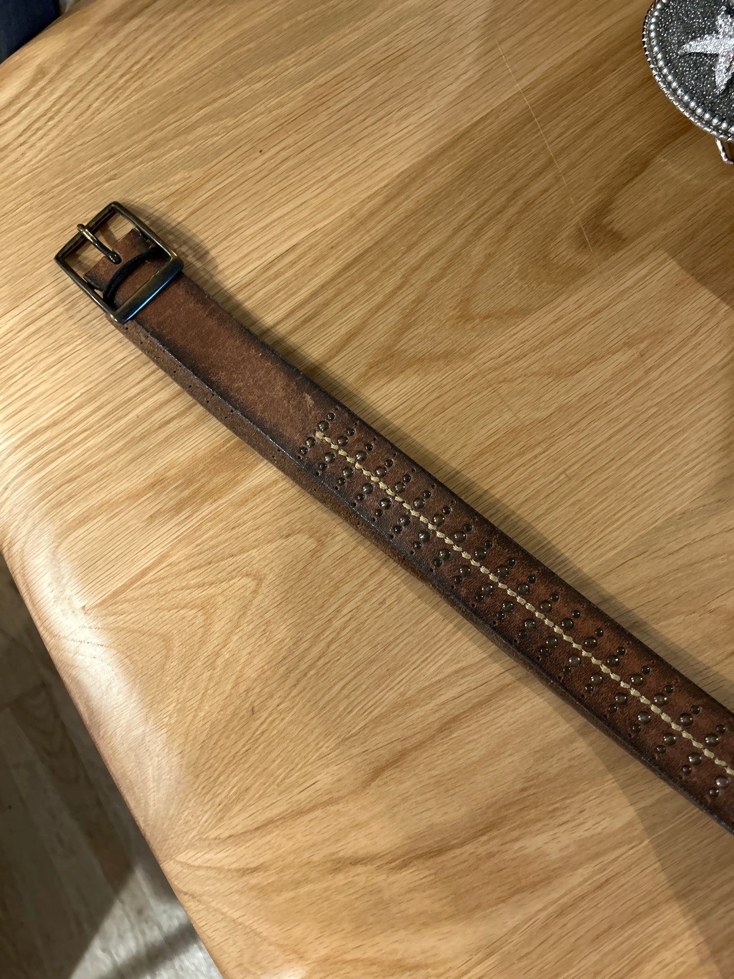 Brown leather studded belt