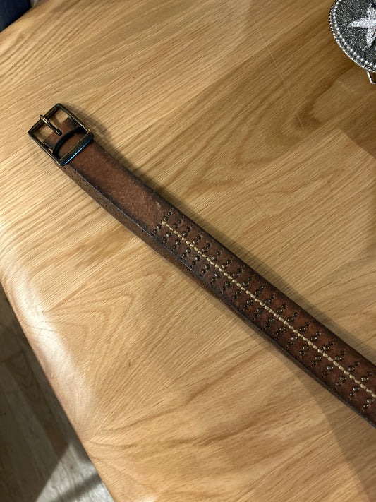 Brown leather studded belt