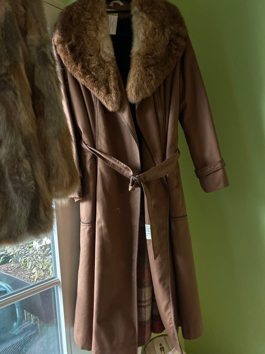 Brown trench with faux fur collar