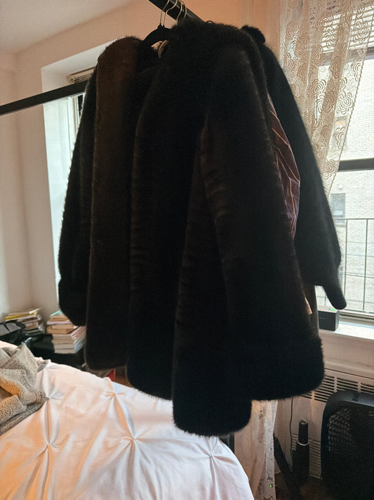 Striped faux fur coat with hood