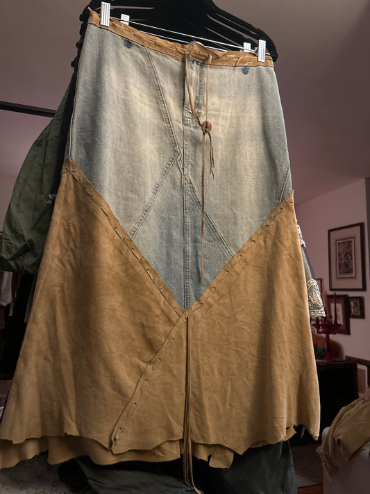 Faux suede/light denim maxi skirt 0150C7
