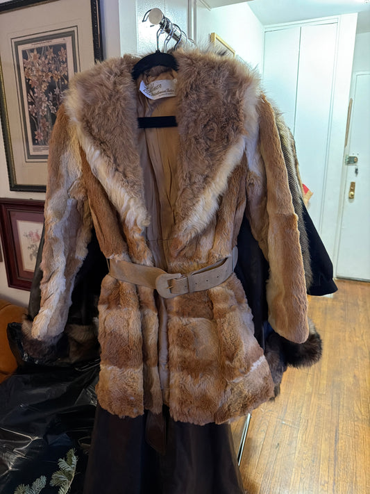 Two tone rabbit jacket w belt JM 24