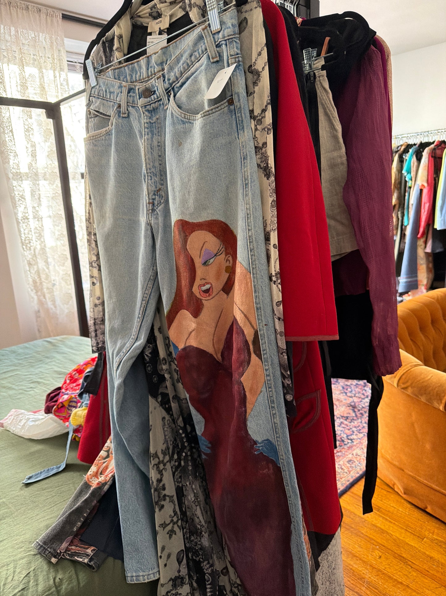Painted Jessica rabbit vintage jeans
