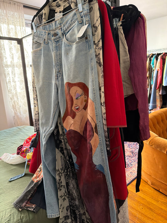 Painted Jessica rabbit vintage jeans