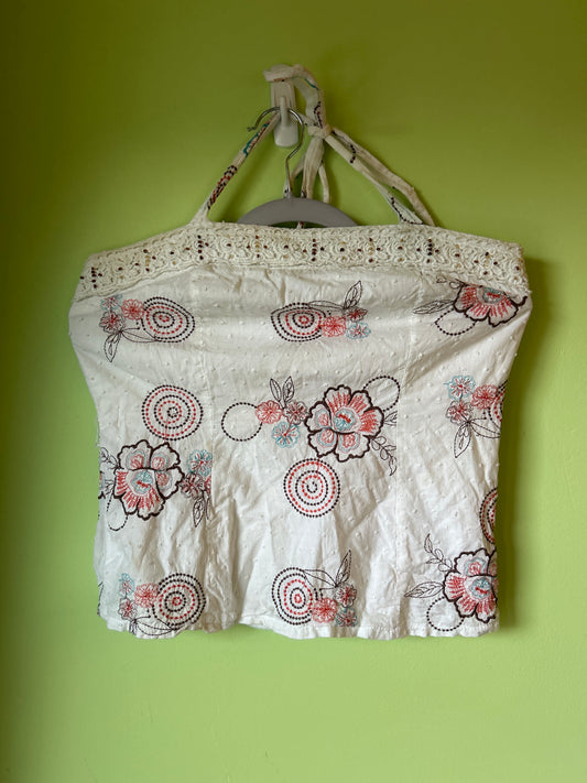 embroidered tank top with lace and bead detail