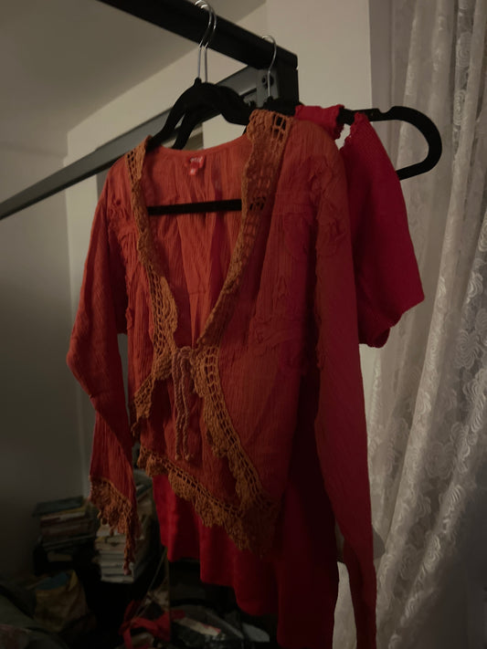 Dark coral wrap top