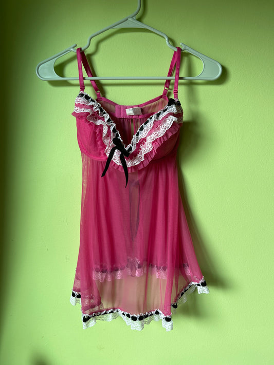 Jezebel pink lingerie w lace trim and velvet bow