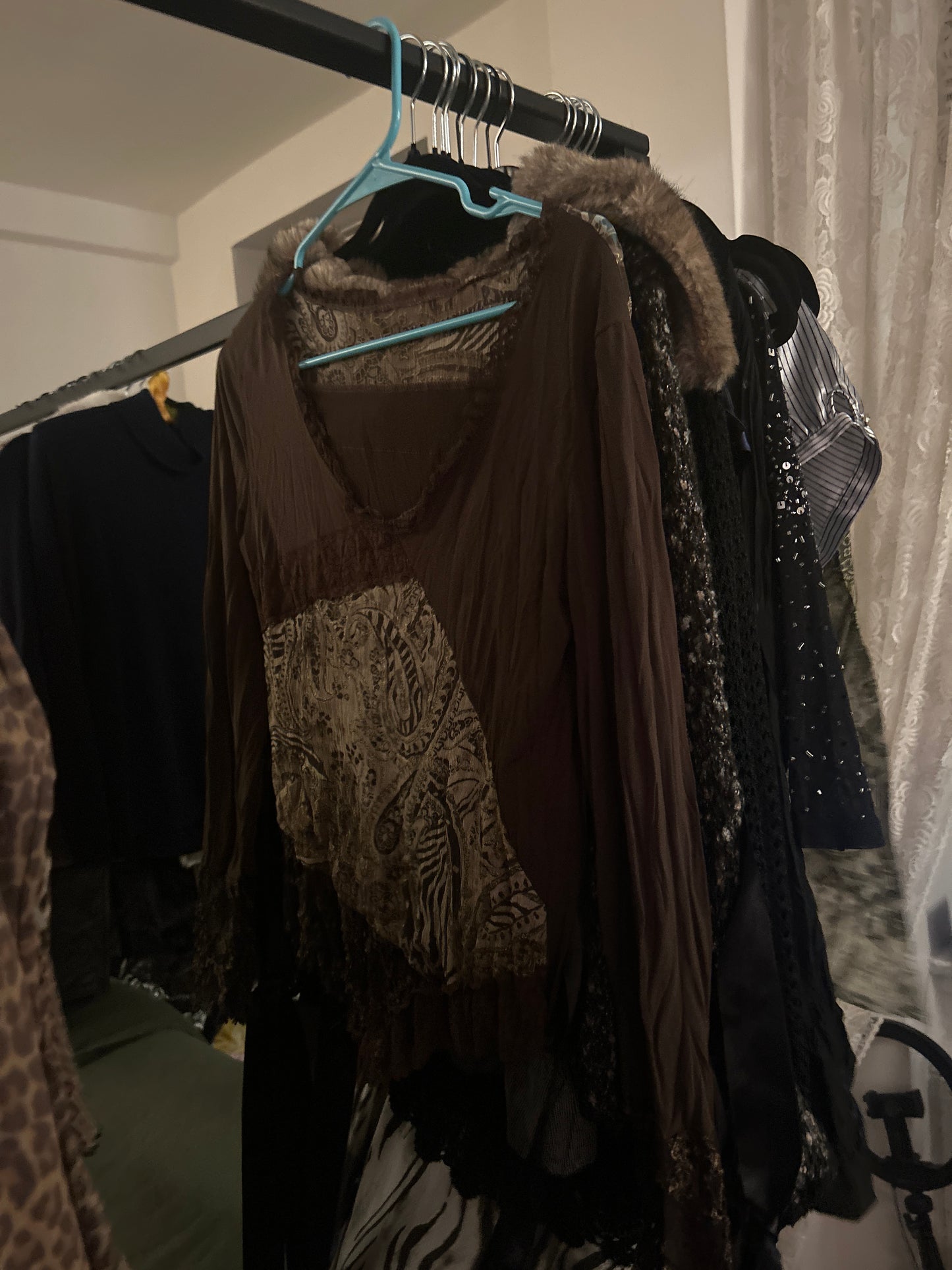 Brown paisley long sleeve with lace trim