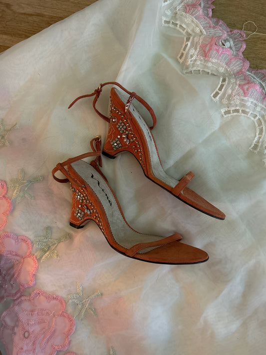 Nina orange bedazzled heels