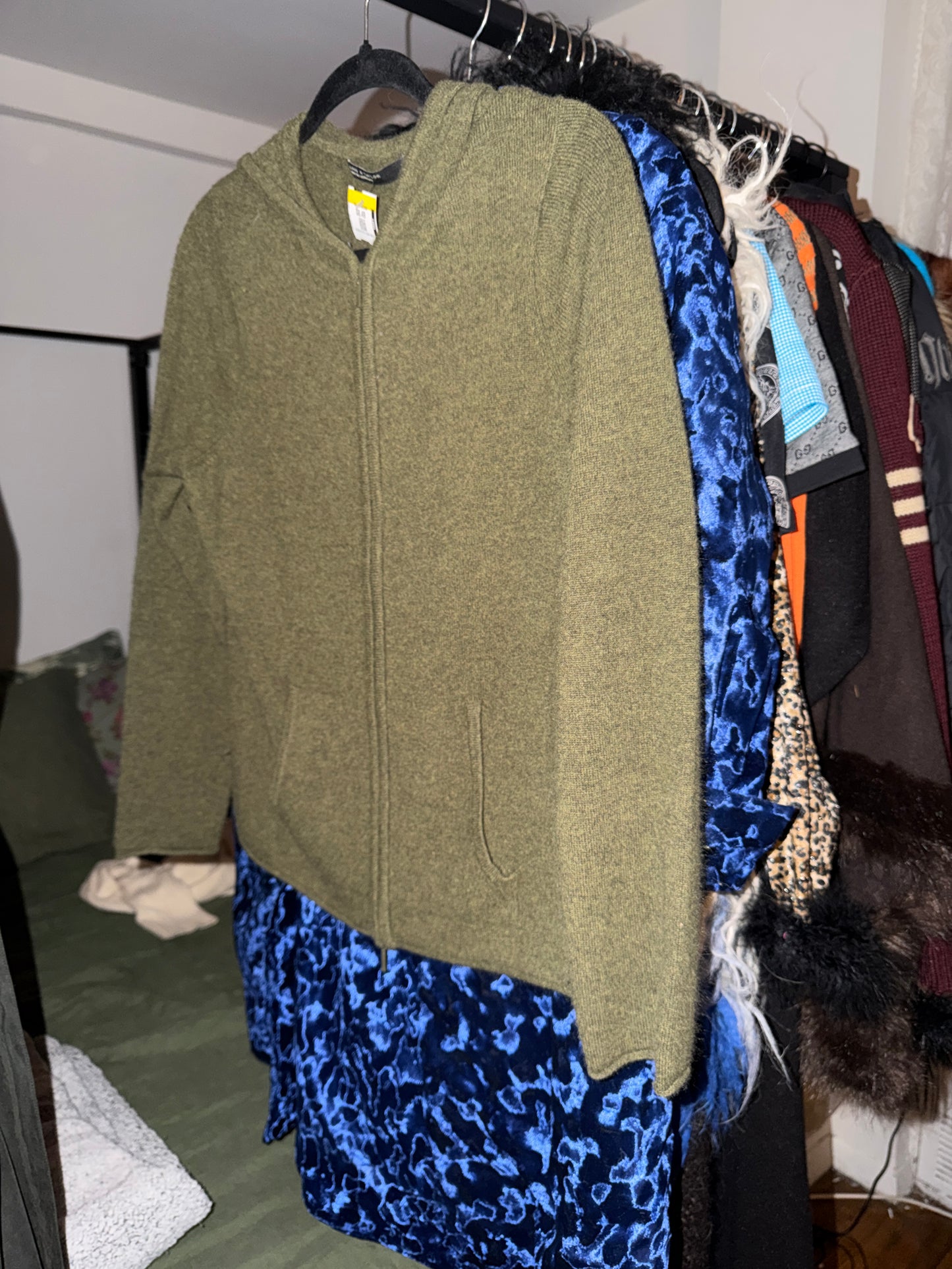 Olive green cashmere zip up