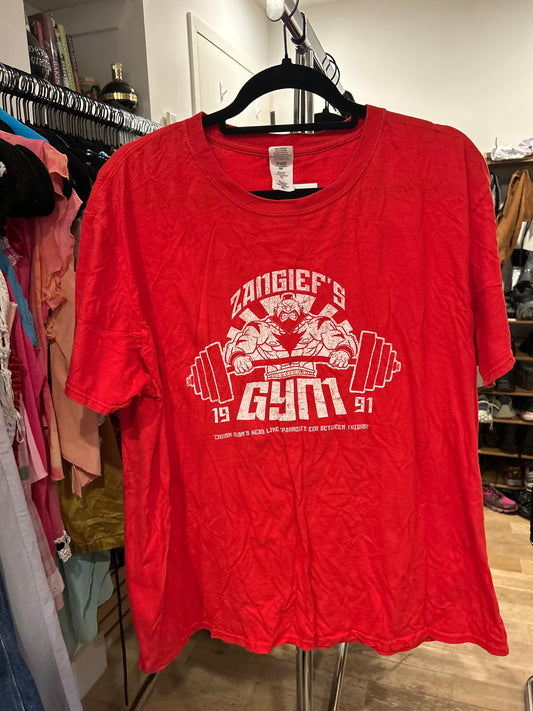 Zangef's Gym red t-shirt