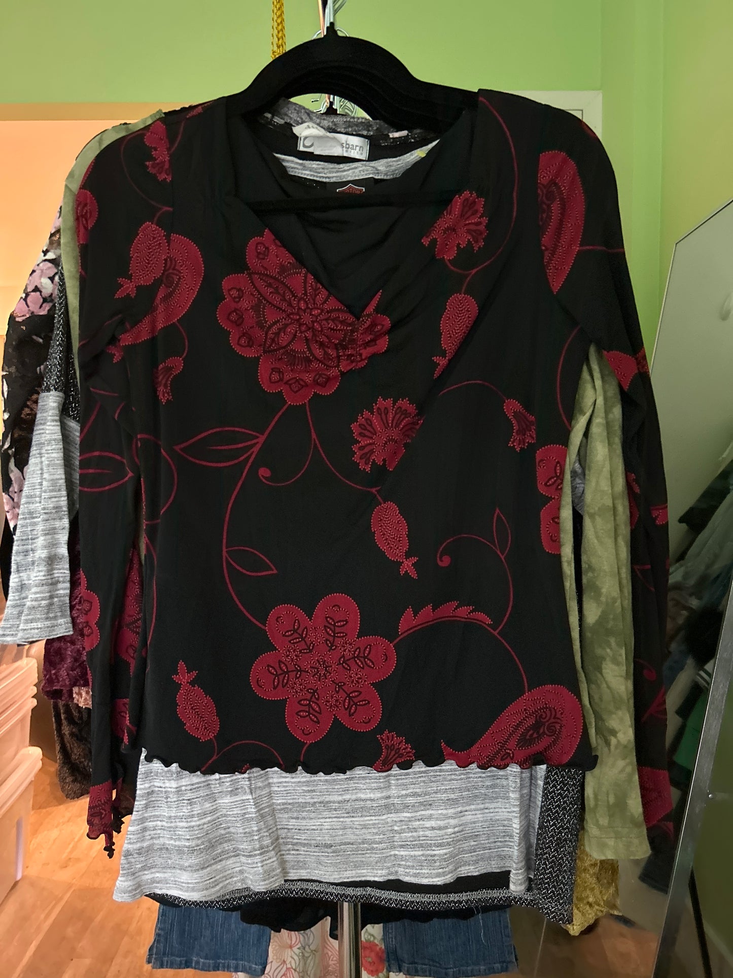 Black and red floral top