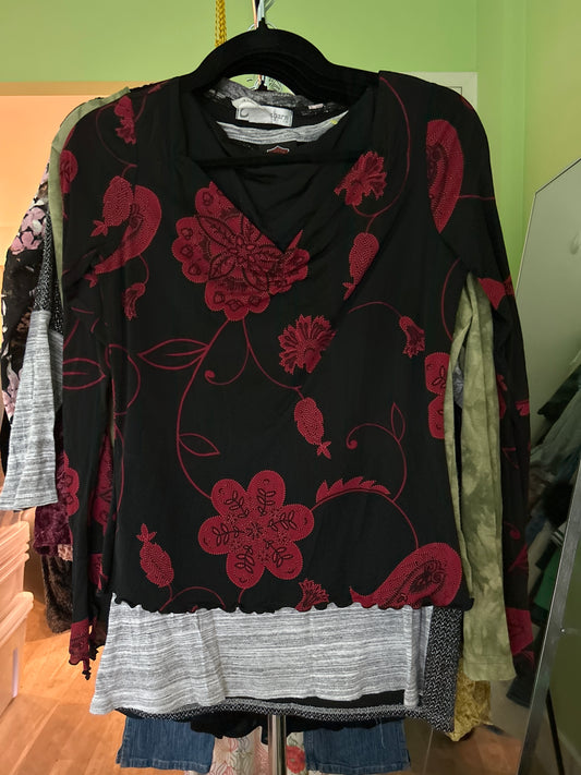 Black and red floral top