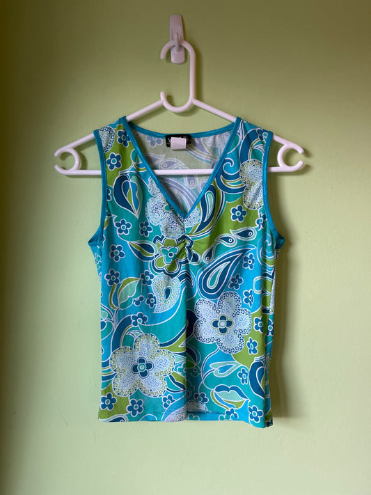 psychedelic floral v-neck tank
