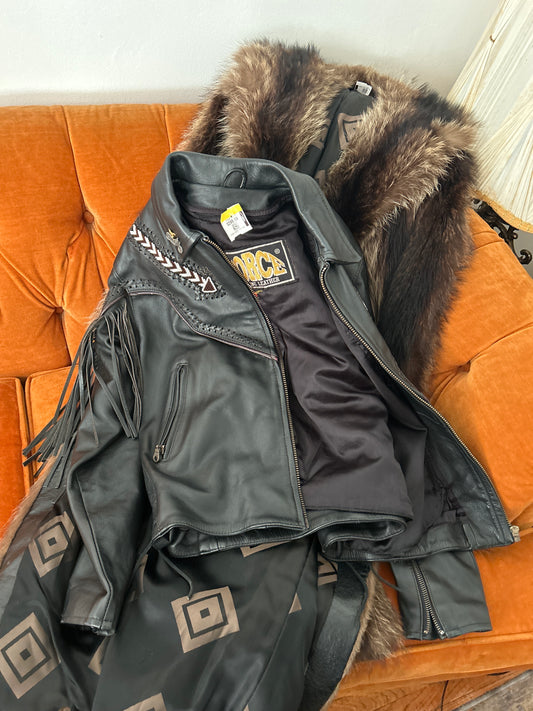 Force headed fringe leather jacket's