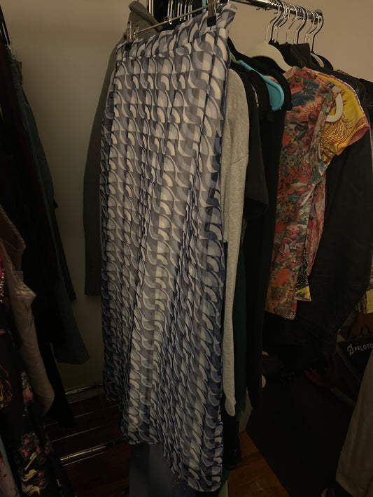 Blue and white print maxi skirt