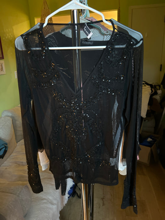 Black mesh bedazzled top