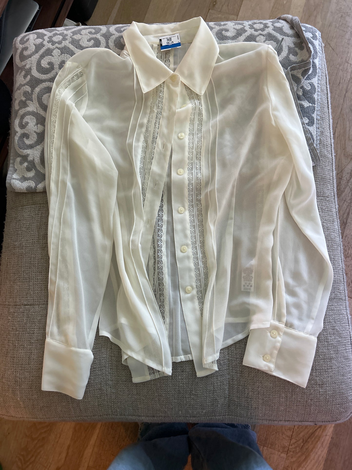 Sheer white button up with lace