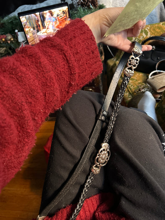 JM thin black braided belt 182