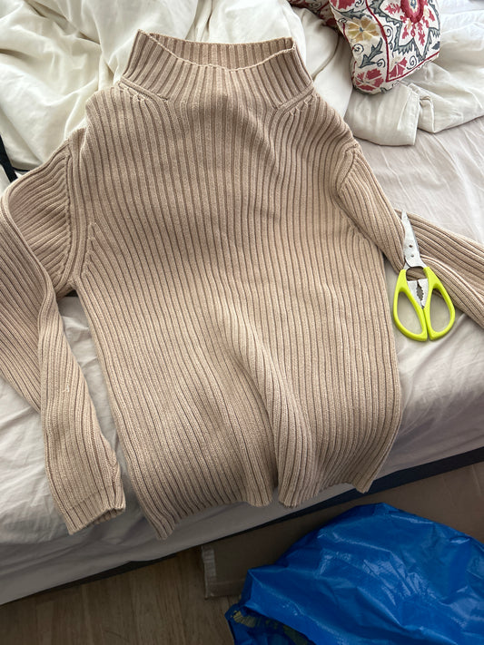 Mock neck tan sweater