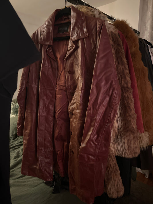 Rust leather trench coat