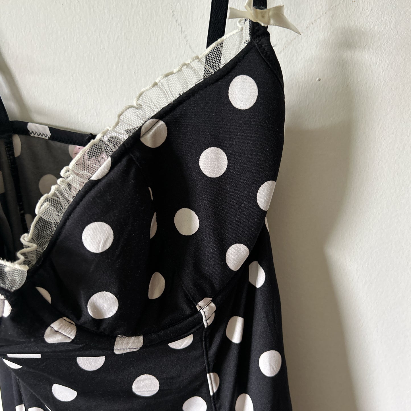 vintage Victoria's Secret black and white polka dot babydoll dress