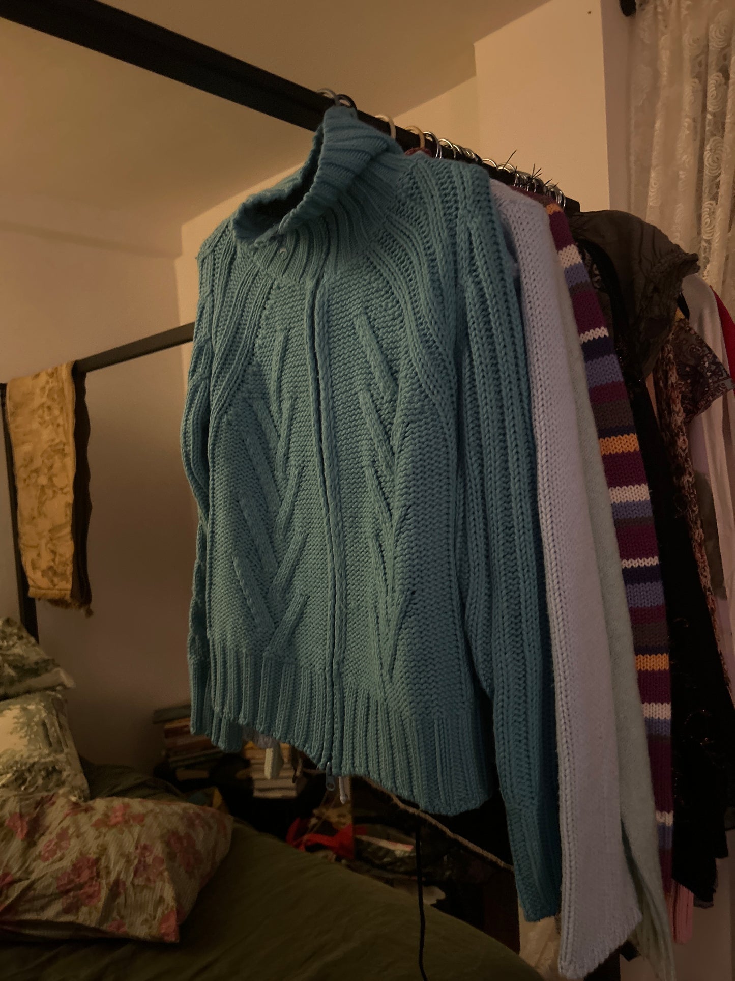 Teal knit zip up sweater
