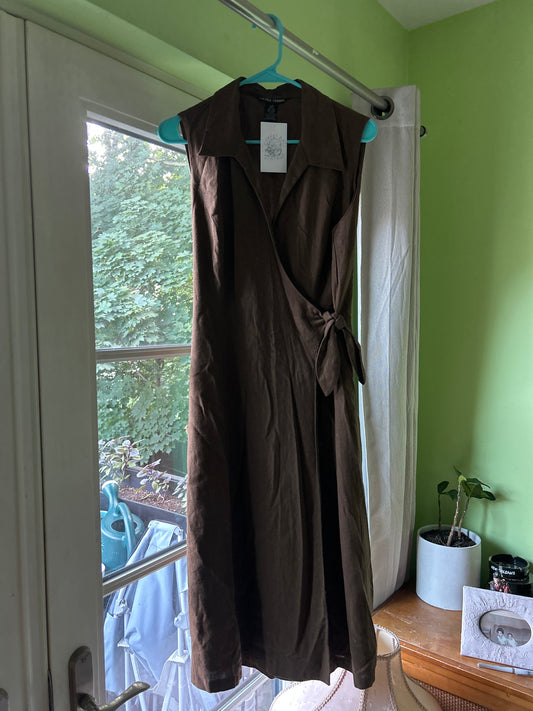 Brown linen wrap dress