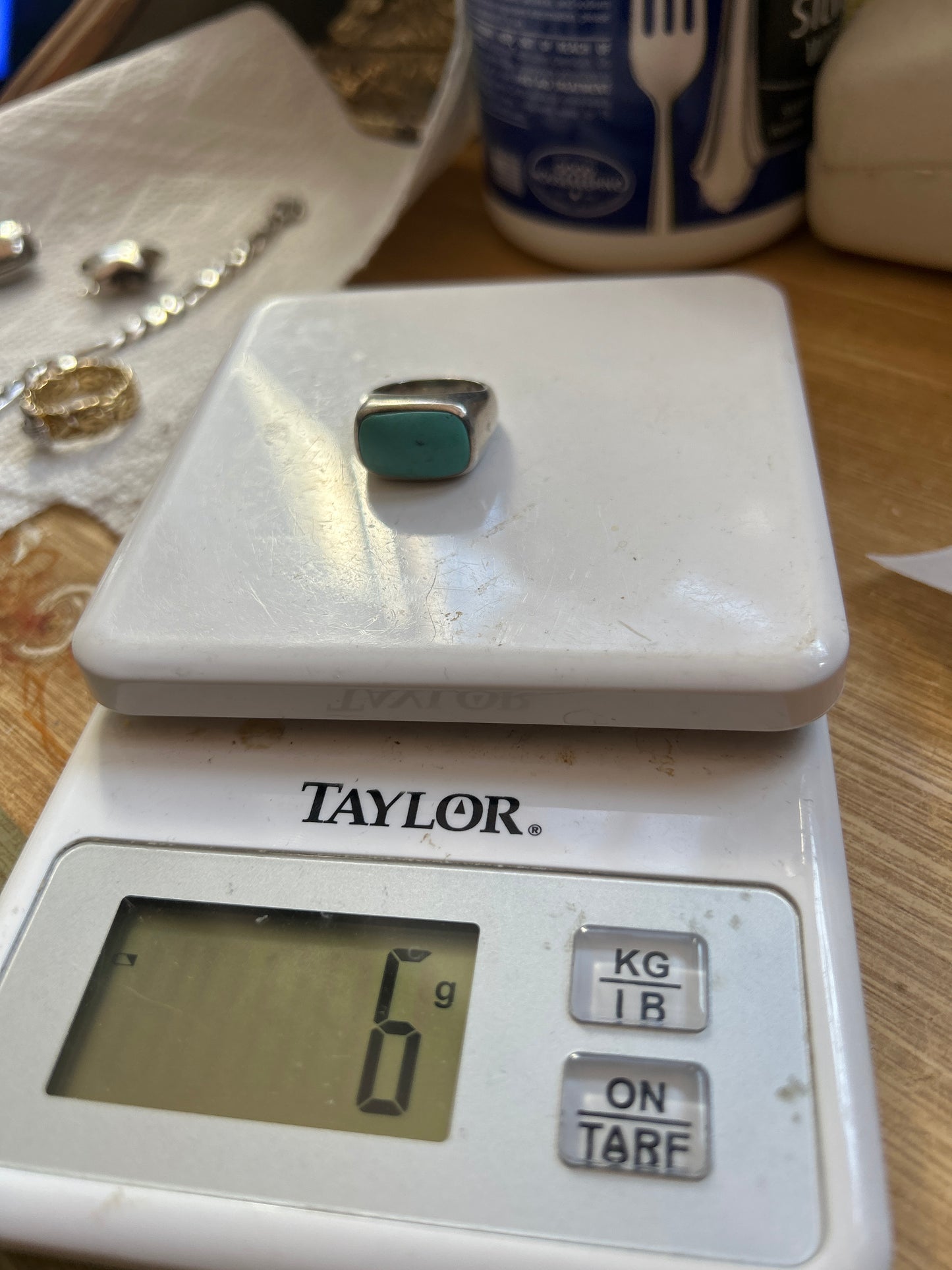 Sterling silver chunky ring with turquoise look alike Stone 015035