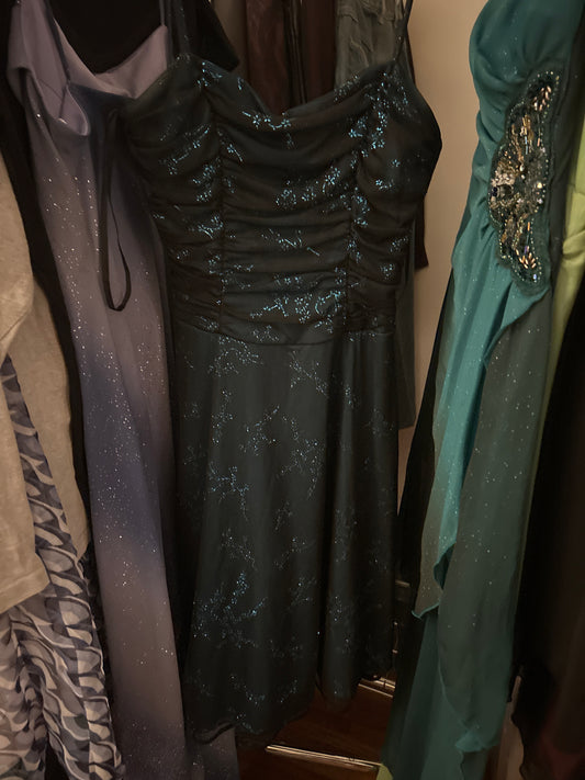 Black and teal shimmery cocktail dress